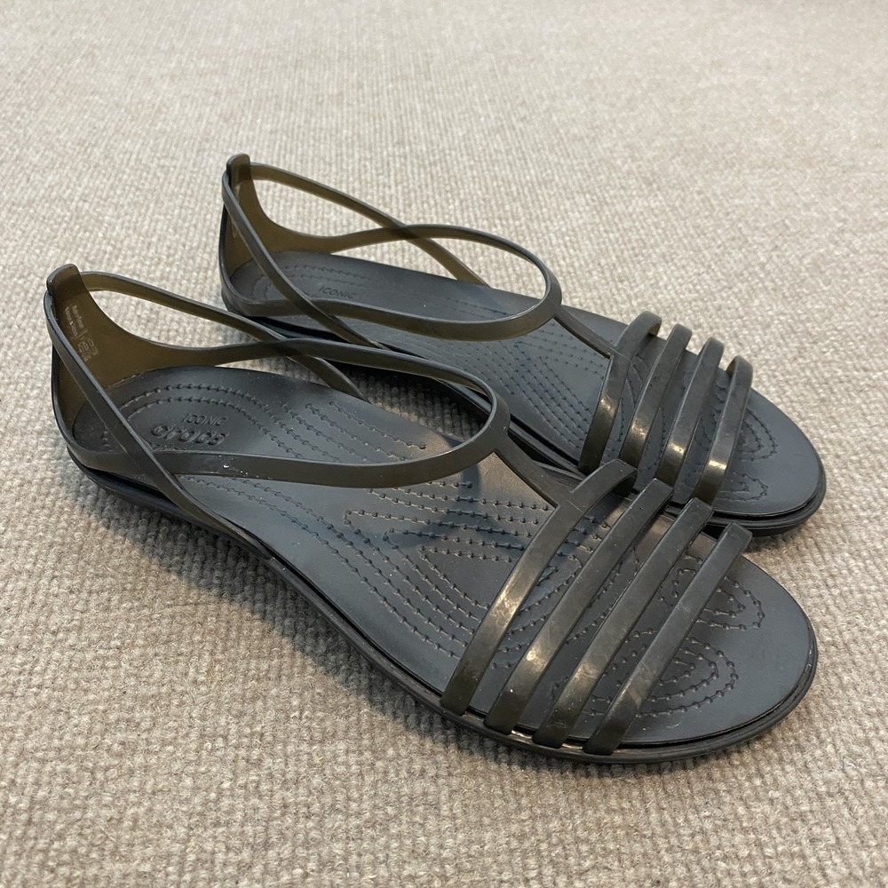 Crocs Sandals Womens Size 8 Black Strappy Slingback Iconic Comfort Flat Summer